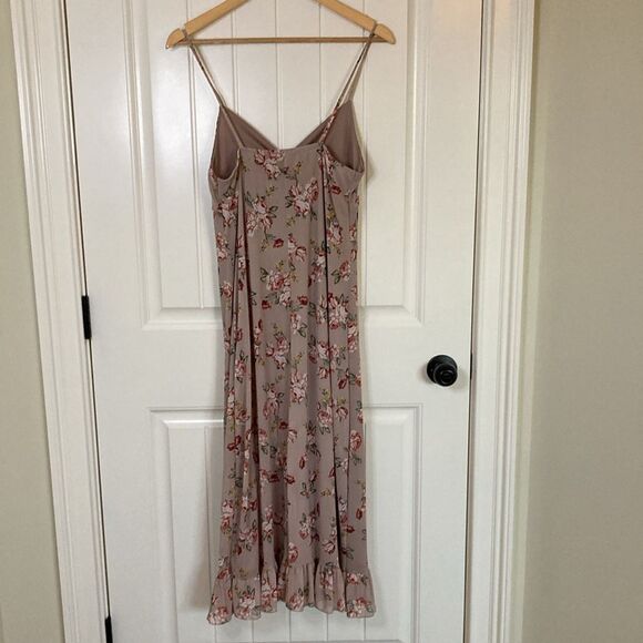 No Comment Womens Slip Style Dress L Blush Taupe Floral Midi Feminine Whimsy - Picture 8 of 10